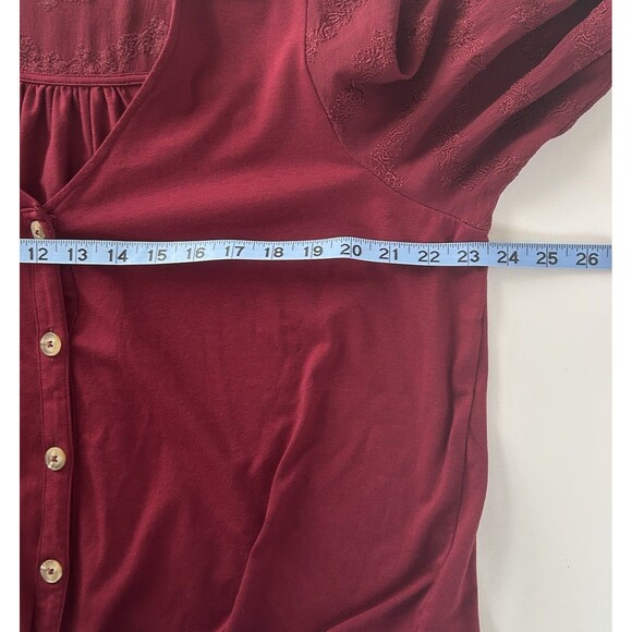 Anthropologie Vanessa Virginia Lenora Tie Front Top Size XL Maroon 3/4 Sleeve - Picture 7 of 11